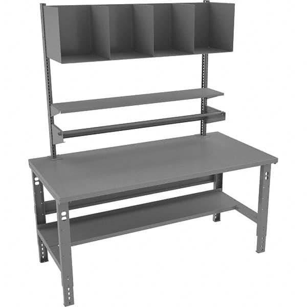 Tennsco - 72 Wide x 36" Deep x 83-7/16" High, Steel Workbench with Lower Shelf - Adjustable Legs, Medium Gray - Exact Tooling