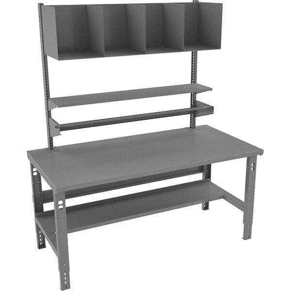 Tennsco - 72 Wide x 30" Deep x 83-7/16" High, Steel Workbench with Lower Shelf - Adjustable Legs, Medium Gray - Exact Tooling