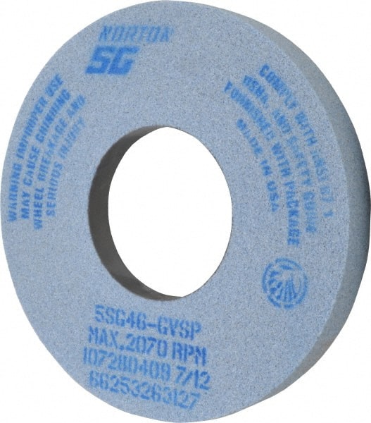 Norton - 12" Diam x 5" Hole x 1-1/2" Thick, G Hardness, 46 Grit Surface Grinding Wheel - Ceramic, Type 5, Coarse Grade, 2,070 Max RPM, Vitrified Bond, One-Side Recess - Exact Tooling