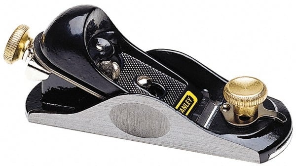 Stanley - 6-3/8" OAL, 1-5/8" Blade Width, Block Plane - High Carbon Steel Blade, Cast Iron Body - Exact Tooling