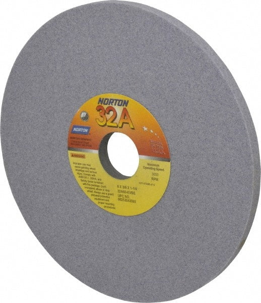 Norton - 8" Diam x 1-1/4" Hole x 3/8" Thick, K Hardness, 60 Grit Surface Grinding Wheel - Aluminum Oxide, Type 1, Medium Grade, 3,600 Max RPM, Vitrified Bond, No Recess - Exact Tooling