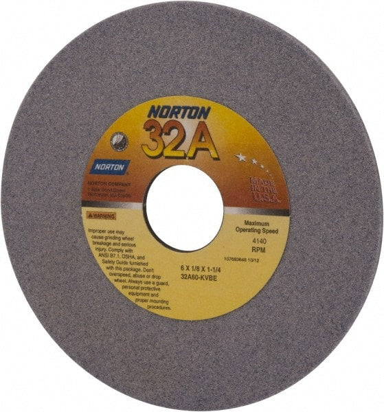 Norton - 6" Diam x 1-1/4" Hole x 1/8" Thick, K Hardness, 60 Grit Surface Grinding Wheel - Aluminum Oxide, Medium Grade, 4,140 Max RPM, Vitrified Bond - Exact Tooling