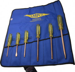 Ampco - 6 Piece Phillips & Slotted Screwdriver Set - Blade Sizes: Width 9/32, 5/16 & 25/64, Bit Sizes: Philips #1 to #3 - Exact Tooling