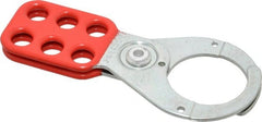 Master Lock - Single Jaw, 1-1/2" Jaw Diam, 6 PadLocks, Steel Lockout Hasp - Scissor Action, 5" Long, Red - Exact Tooling