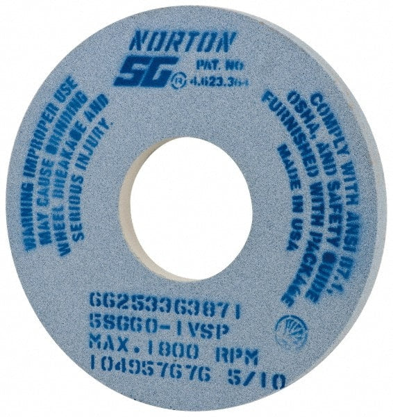 Norton - 14" Diam x 5" Hole x 1" Thick, I Hardness, 60 Grit Surface Grinding Wheel - Ceramic, Type 1, Medium Grade, 1,800 Max RPM, Vitrified Bond, No Recess - Exact Tooling