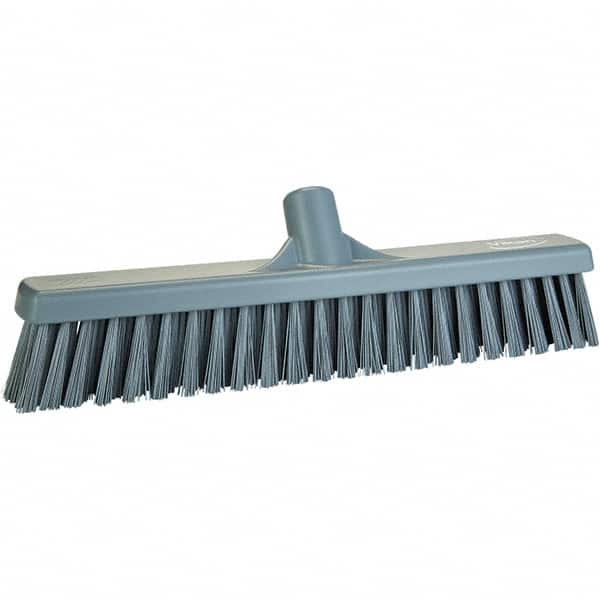 Vikan - 16" Fine Particle Polyester Push Broom - 2" Bristle Length, Plastic Block, European Threaded Handle Connection, Handle Sold Separately - Exact Tooling