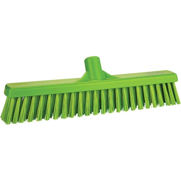 Vikan - 16" Fine Particle Polyester Push Broom - 2" Bristle Length, Plastic Block, European Threaded Handle Connection, Handle Sold Separately - Exact Tooling