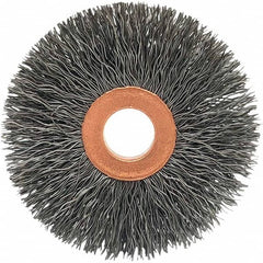 Brush Research Mfg. - 2" OD, 1/2" Arbor Hole, Crimped Stainless Steel Wheel Brush - 3/8" Face Width, 9/16" Trim Length, 20,000 RPM - Exact Tooling