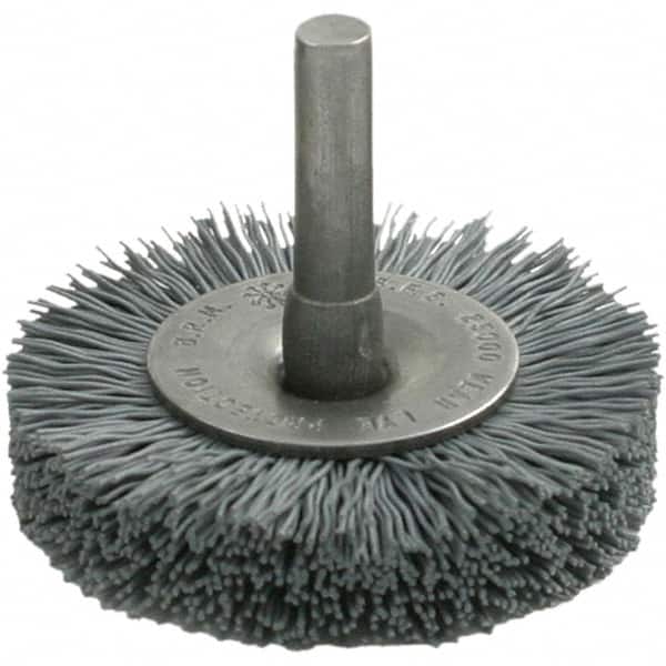 Brush Research Mfg. - 3" OD, Straight Filament Abrasive Nylon Wheel Brush - 3/8" Face Width, 13/16" Trim Length, 25,000 RPM - Exact Tooling
