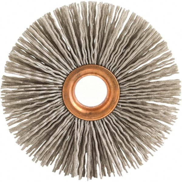 Brush Research Mfg. - 1" OD, 3/8" Arbor Hole, Crimped Abrasive Nylon Wheel Brush - 1/4" Face Width, 1/8" Trim Length, 20,000 RPM - Exact Tooling