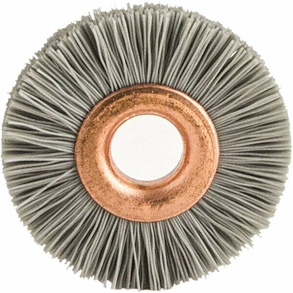 Brush Research Mfg. - 2" OD, 1/2" Arbor Hole, Crimped Abrasive Nylon Wheel Brush - 1/2" Face Width, 1/2" Trim Length, 20,000 RPM - Exact Tooling