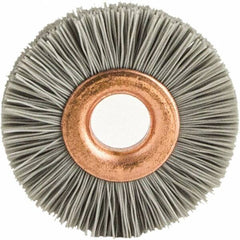 Brush Research Mfg. - 1-1/4" OD, 3/8" Arbor Hole, Crimped Abrasive Nylon Wheel Brush - 5/16" Face Width, 1/4" Trim Length, 20,000 RPM - Exact Tooling