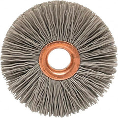 Brush Research Mfg. - 4" OD, 5/8" Arbor Hole, Crimped Abrasive Nylon Wheel Brush - 3/4" Face Width, 1-7/16" Trim Length, 20,000 RPM - Exact Tooling