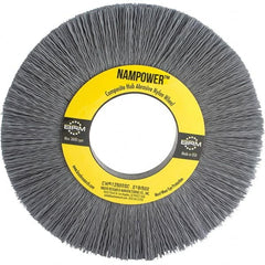 Brush Research Mfg. - 6" OD, 2" Arbor Hole, Crimped Abrasive Nylon Wheel Brush - 1" Face Width, 1-1/2" Trim Length, 3,600 RPM - Exact Tooling