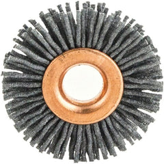 Brush Research Mfg. - 1-1/4" OD, 3/8" Arbor Hole, Crimped Abrasive Nylon Wheel Brush - 5/16" Face Width, 1/4" Trim Length, 20,000 RPM - Exact Tooling