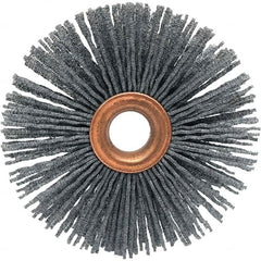 Brush Research Mfg. - 4" OD, 1/2" Arbor Hole, Crimped Abrasive Nylon Wheel Brush - 3/4" Face Width, 1-7/16" Trim Length, 20,000 RPM - Exact Tooling