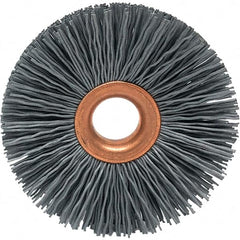 Brush Research Mfg. - 1-1/2" OD, 3/8" Arbor Hole, Crimped Abrasive Nylon Wheel Brush - 5/16" Face Width, 3/8" Trim Length, 20,000 RPM - Exact Tooling