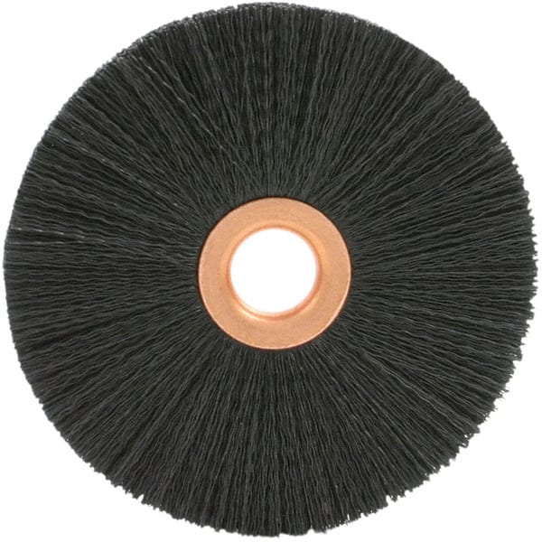 Brush Research Mfg. - 1-1/2" OD, 1/4" Arbor Hole, Crimped 6-12 Nylon Wheel Brush - 1/4" Face Width, 1/2" Trim Length, 20,000 RPM - Exact Tooling