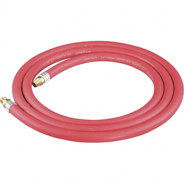 Dynabrade - 3/8" ID x 11/16" OD 8' Long Hose - Male/Male Ends, 90 Working psi, 1/4" Fitting, Red - Exact Tooling