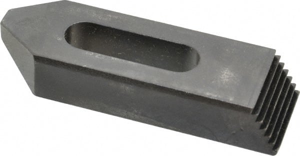 Jergens - 1/2" Stud, Low Carbon Steel, Plain Strap Clamp - 1-1/4" Travel, 4" OAL x 1-1/4" Wide x 3/4" High, Black Oxide Finish, Tapered Nose - Exact Tooling