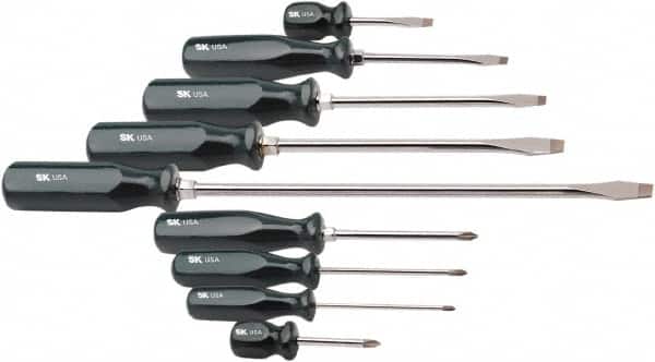 SK - 9 Piece Phillips & Slotted Screwdriver Set - Bit Sizes: Philips #0 to #2 - Exact Tooling