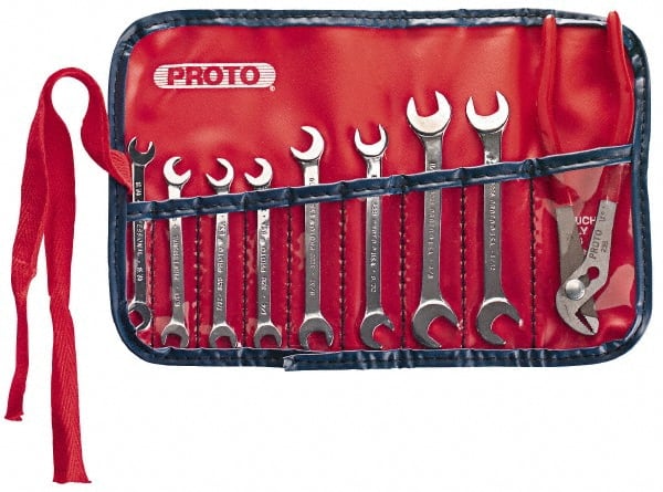 Proto - 9 Piece, 13/16" x 15/64" to 3/8" x 11/32", Ignition Wrench Set - Inch Measurement Standard, Chrome Finish, Comes in Vinyl Pouch - Exact Tooling