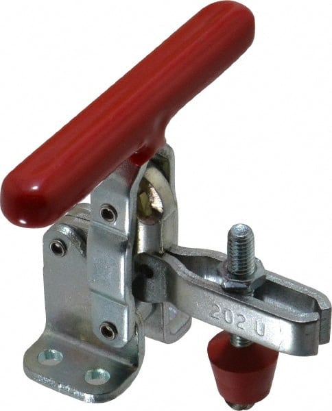 De-Sta-Co - 200 Lb Holding Capacity, Vertical Handle, Manual Hold Down Toggle Clamp - 65° Handle Movement, 105° Bar Opening, U-Bar, Flanged Base, Electro-Plated Zinc, Carbon Steel - Exact Tooling