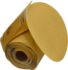 Norton - 5" Diam, 320 Grit Aluminum Oxide Adhesive PSA Disc - Very Fine Grade, Gold, C Weighted Backing, Flexible - Exact Tooling