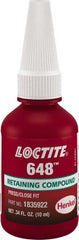Loctite - 10 mL, Green, High Strength Gel Retaining Compound - Series 648, 24 hr Full Cure Time - Exact Tooling