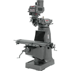 Jet - 9" Table Width x 49" Table Length, Variable Speed Pulley Control, 3 Phase Knee Milling Machine - R8 Spindle Taper, 3 hp - Exact Tooling