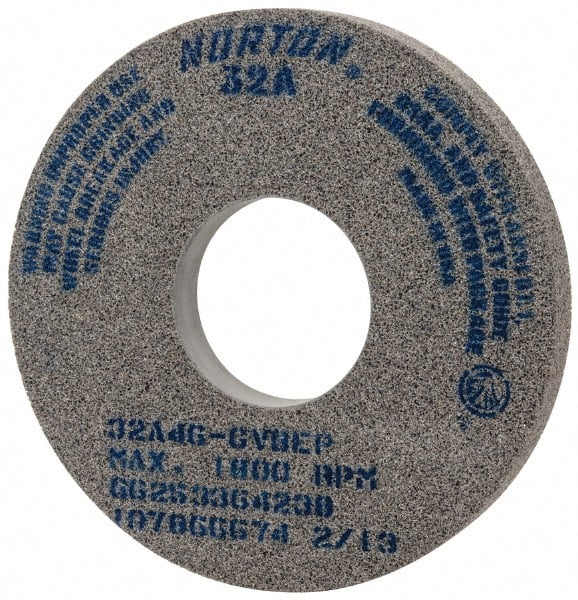 Norton - 14" Diam x 5" Hole x 1-1/2" Thick, G Hardness, 46 Grit Surface Grinding Wheel - Aluminum Oxide, Type 1, Coarse Grade, 1,800 Max RPM, Vitrified Bond, No Recess - Exact Tooling