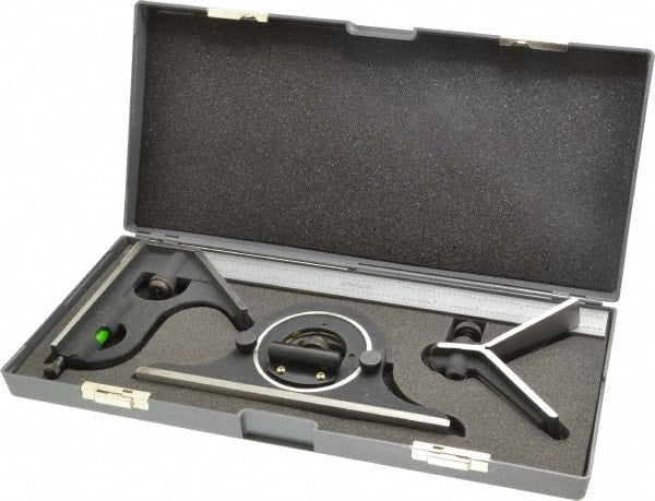 Fowler - 4 Piece, 12" Combination Square Set - 1/64, 1/32, 1/16 & 1/8" (4R) Graduation, Steel Blade, Hardened Steel Square Head - Exact Tooling
