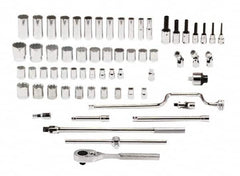 Proto - 65 Piece 1/2" Drive Standard Deep Socket Set - 8 & 12 Points, 3/8 to 1-1/2", Inch Measurement Standard - Exact Tooling
