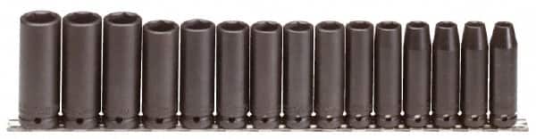 Proto - 15 Piece 1/2" Drive Deep Impact Socket Set - 6 Points, 10 to 24mm, Metric Measurement Standard - Exact Tooling