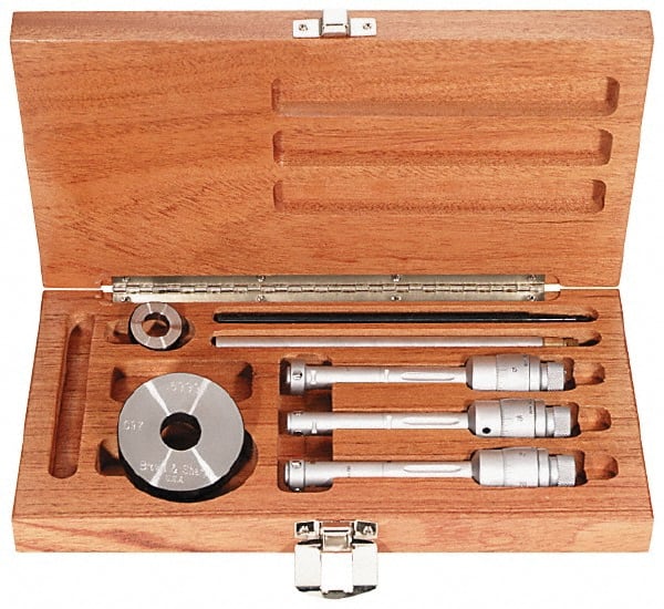 TESA Brown & Sharpe - 0.8 to 1.6", TiN Coated, Hole Mechanical Inside Micrometer Set - 0.0001 & 0.0002" Graduation, 6" Extension Rod Length, (1) Setting Ring Included - Exact Tooling