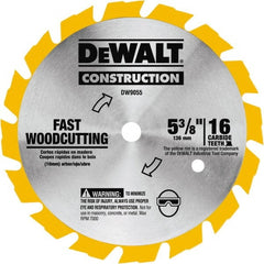 DeWALT - 5-3/8" Diam, 0.3937" Arbor Hole Diam, 16 Tooth Wet & Dry Cut Saw Blade - Tungsten Carbide-Tipped, Fast Cutting Action, Diamond Arbor - Exact Tooling