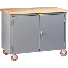 Little Giant - 3,000 Lb Capacity, 2 Shelf, 2 Door Mobile Workbench Cabinet - 72" Wide x 30" Deep x 38-3/4" High, Steel, Gray - Exact Tooling