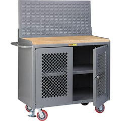 Little Giant - 3,600 Lb Capacity, 3 Shelf, 2 Door Mobile Bench Cabinet with Louvered Panel - 41" Wide x 24" Deep x 43" High, Steel, Gray - Exact Tooling