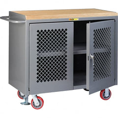Little Giant - 3,600 Lb Capacity, 3 Shelf, 2 Door Mobile Cabinet Bench - 41" Wide x 24" Deep x 43" High, Steel, Gray - Exact Tooling