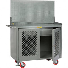 Little Giant - 3,600 Lb Capacity, 2 Shelf, 1 Drawer, 2 Door Mobile Bench Cabinet with Pegboard Panel - 41" Wide x 24" Deep x 43" High, Steel, Gray - Exact Tooling