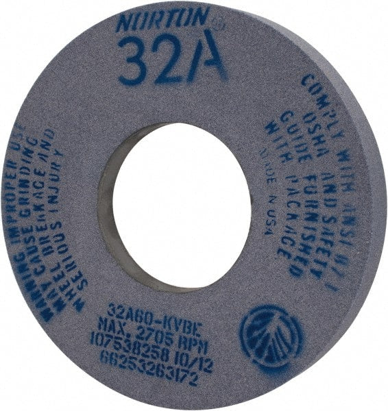 Norton - 12" Diam x 5" Hole x 1-1/2" Thick, K Hardness, 60 Grit Surface Grinding Wheel - Aluminum Oxide, Type 5, Medium Grade, 2,705 Max RPM, Vitrified Bond, One-Side Recess - Exact Tooling