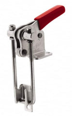 De-Sta-Co - 2,000 Lb Capacity, Vertical, U Hook, Flanged Base, Stainless Steel Pull Action Latch Clamp - 2.46" Drawing Movement, 5.77" OAL, Threaded U Hook, Straight Handle - Exact Tooling