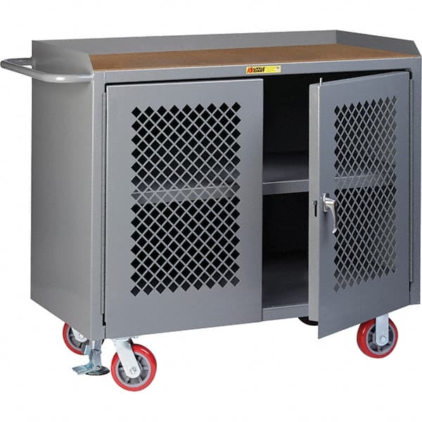 Little Giant - 3,600 Lb Capacity, 3 Shelf, 2 Door Mobile Cabinet Bench - 41" Wide x 24" Deep x 43" High, Steel, Gray - Exact Tooling