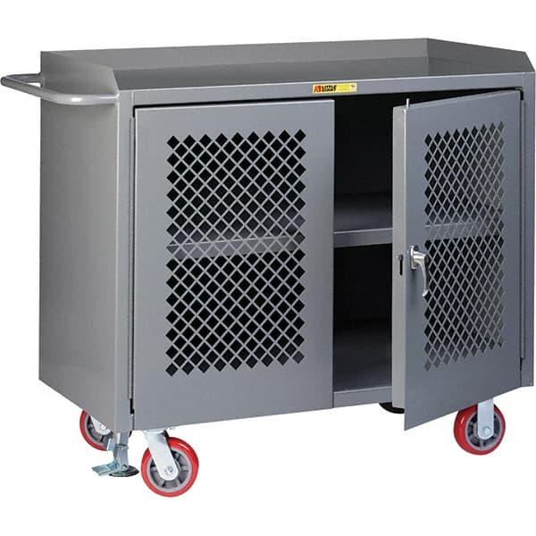 Little Giant - 3,600 Lb Capacity, 3 Shelf, 2 Door Mobile Cabinet Bench - 41" Wide x 24" Deep x 43" High, Steel, Gray - Exact Tooling
