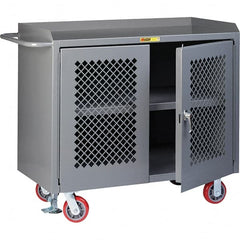 Little Giant - 3,600 Lb Capacity, 3 Shelf, 2 Door Mobile Cabinet Bench - 41" Wide x 24" Deep x 43" High, Steel, Gray - Exact Tooling