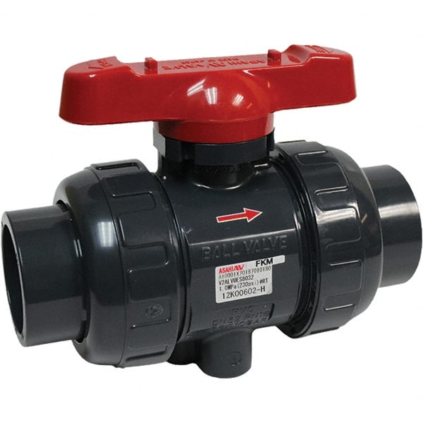 Asahi/America - 2-1/2" Pipe, Full Port, PVC True Union Design Ball Valve - 1 Piece, Socket Ends, Tee Handle - Exact Tooling