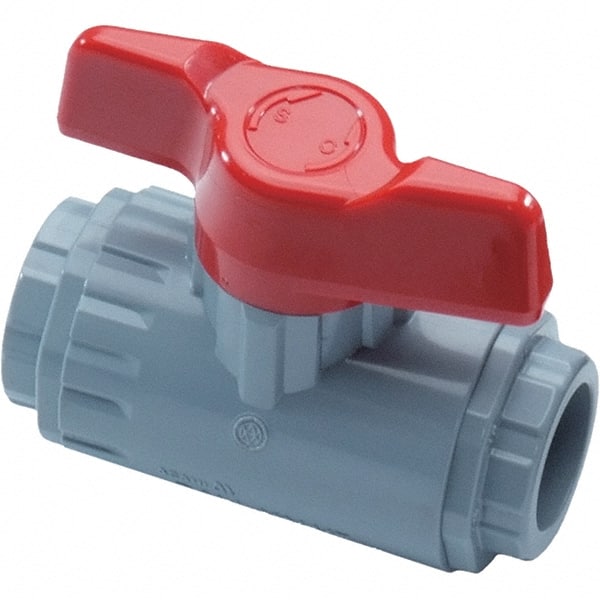 Asahi/America - 3/4" Pipe, Standard Port, PVC Ball Valve - Inline - Two Way Flow, Threaded Ends, Tee Handle, 150 WOG - Exact Tooling