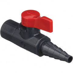 Asahi/America - 1/4" Pipe, Full Port, PVC Ball Valve - 1 Piece, FNPT X Barb Ends, Tee Handle, 150 WOG - Exact Tooling