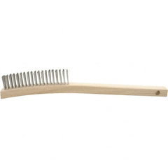 Brush Research Mfg. - 4 Rows x 19 Columns Stainless Steel Scratch Brush - 5-3/4" Brush Length, 13-3/4" OAL, 1-1/8 Trim Length, Wood Curved Back Handle - Exact Tooling