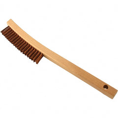 Brush Research Mfg. - 3 Rows x 19 Columns Bronze Scratch Brush - 5-3/4" Brush Length, 13-3/4" OAL, 1-1/8 Trim Length, Wood Curved Back Handle - Exact Tooling